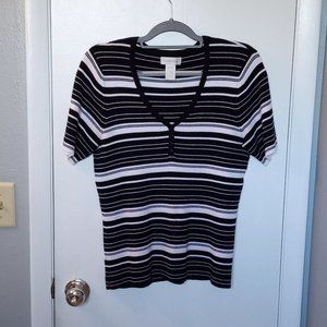 WORTHINGTON BRAND BLACK AND WHITE STRIPED WOMEN'S MEDIUM POLO SHIRT